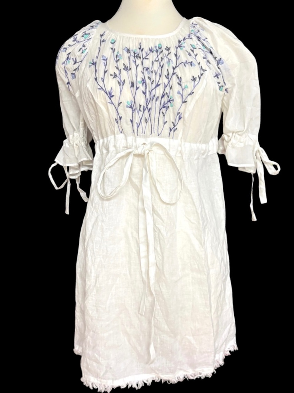 THIERRY COLSON for Barneys White Cotton Dress Size S Short Sleeve Cottage